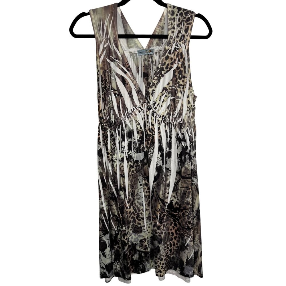 Y2K Unity World‎ Wear Animal Print Stretchy Fairy Boho Babydoll Dress Size Small